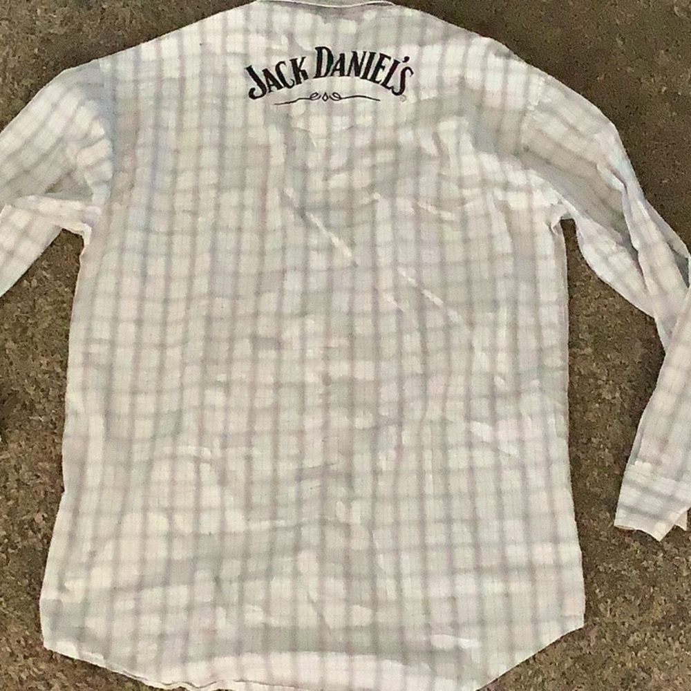 Wrangler Jack Daniels Large Tall White Plaid Western Shirt - Picture 8 of 10